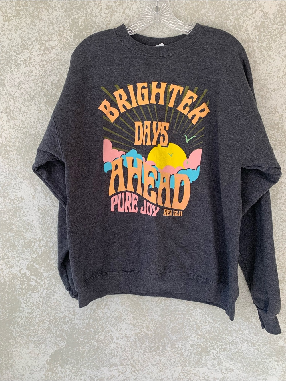 Hanes Gray Crewneck Sweatshirt Brighter Days Ahead Text Large Bible Verse